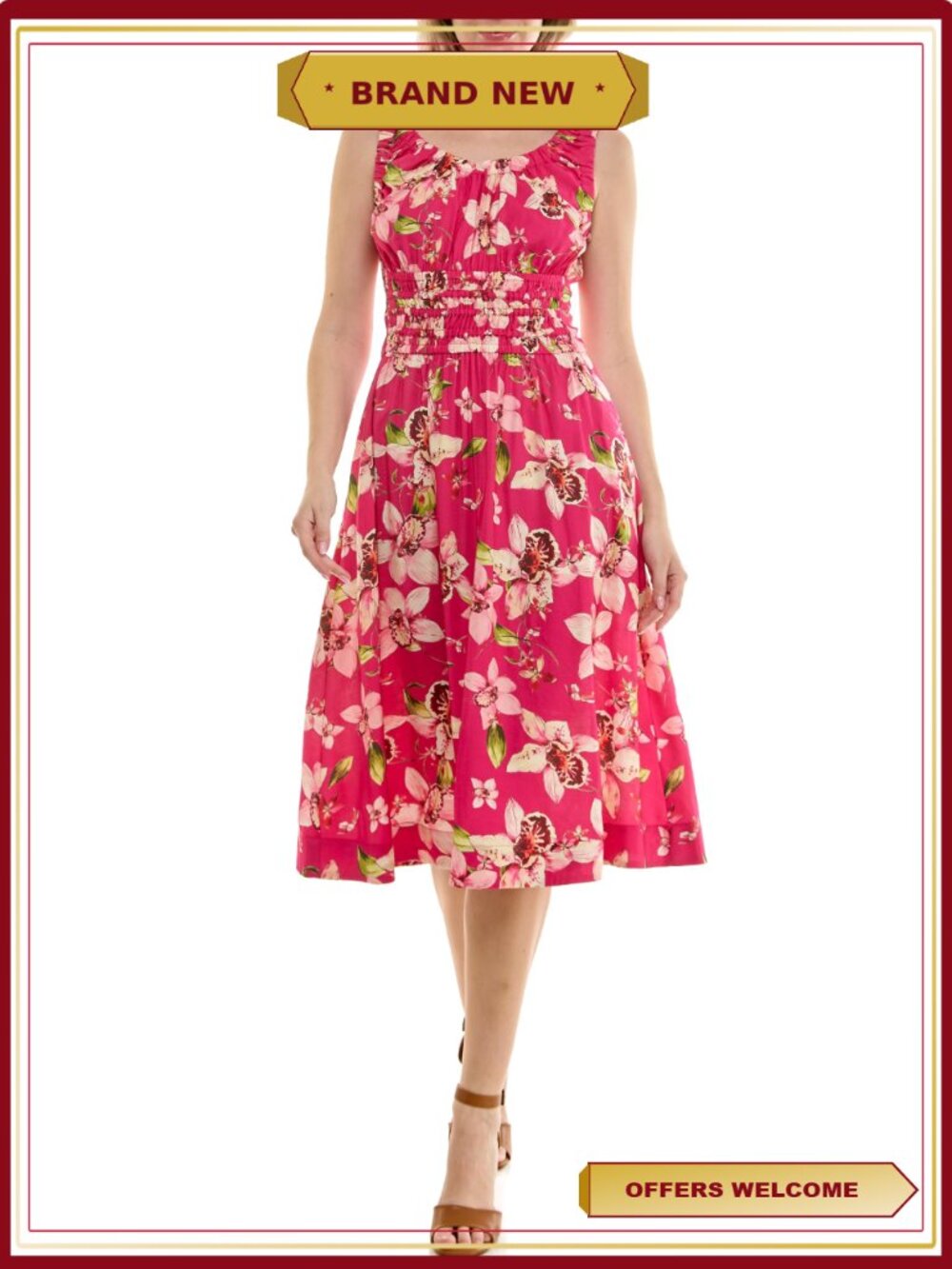 Womens Midi Tank Dress Fit and Flare Pull On Side Pockets Casual